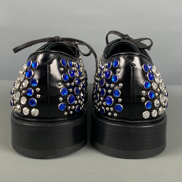 PRADA Size 9 Black Silver & Blue Studded Leather Lace-Up Shoes main image 7